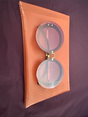 Oversized Round Pink Lens Sunglasses with Gold Bridge